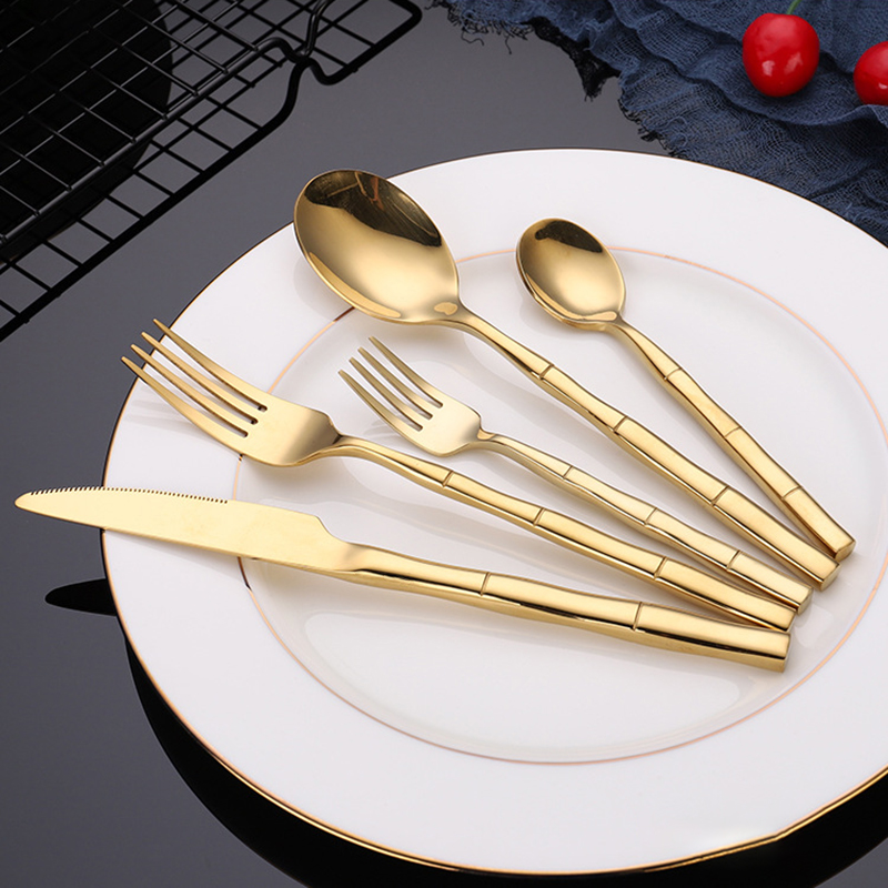 Bamboo Cutlery - 4/5Pcs Bamboo Design Stainless Steel Cutlery
