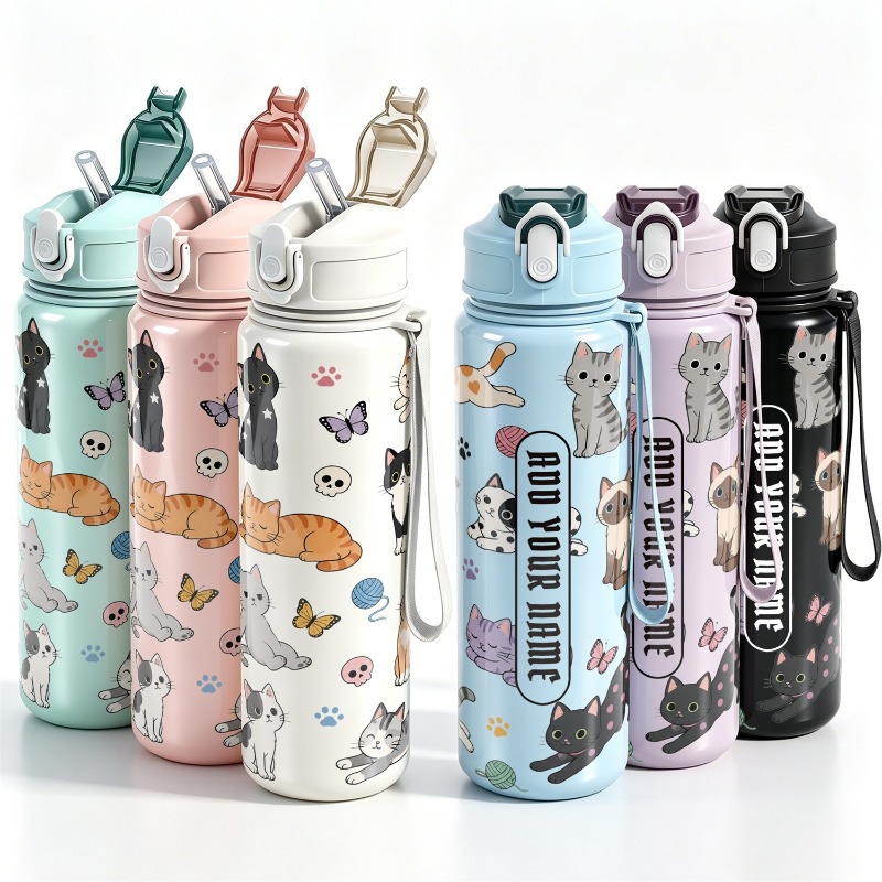 Reusable Straw - 750ml Customizable Copywriting Water Bottle Cute