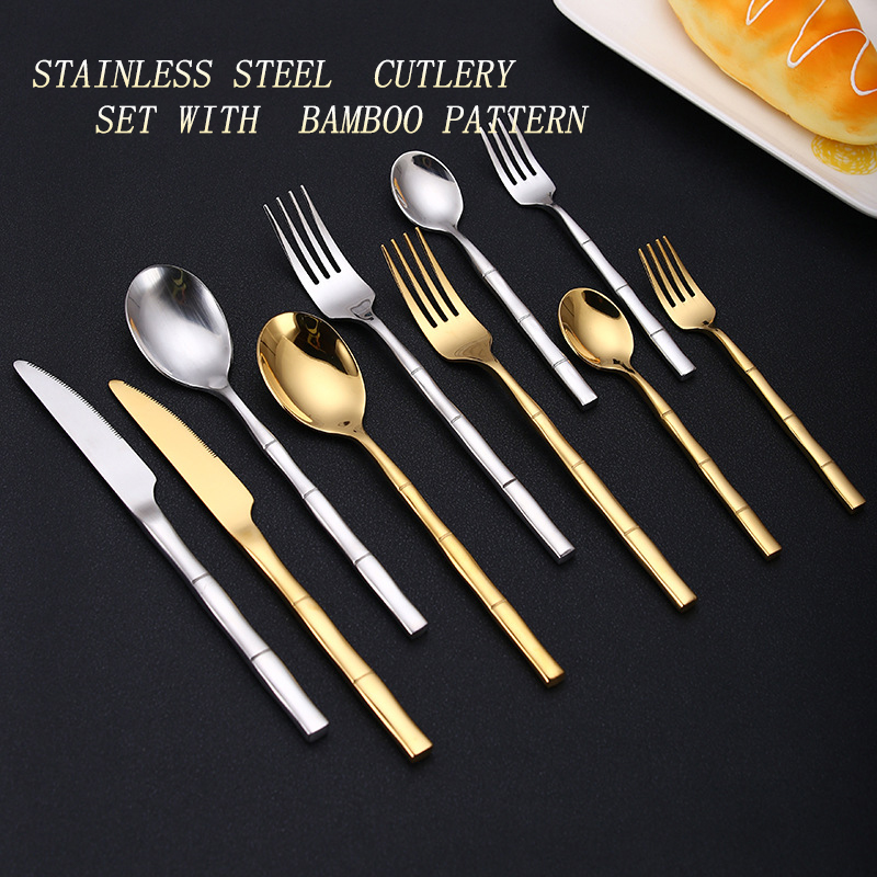 4/5Pcs Bamboo Design Stainless - Bamboo Cutlery ulasan dan harga