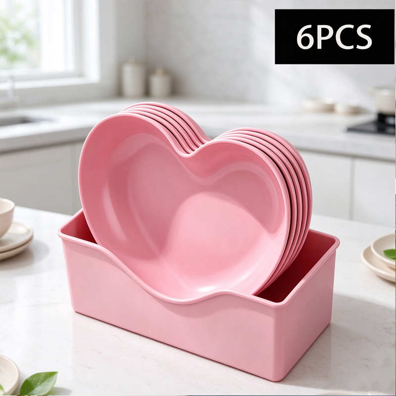 6Pcs Heart Shaped Plates Set w - Reusable Straw ulasan dan harga