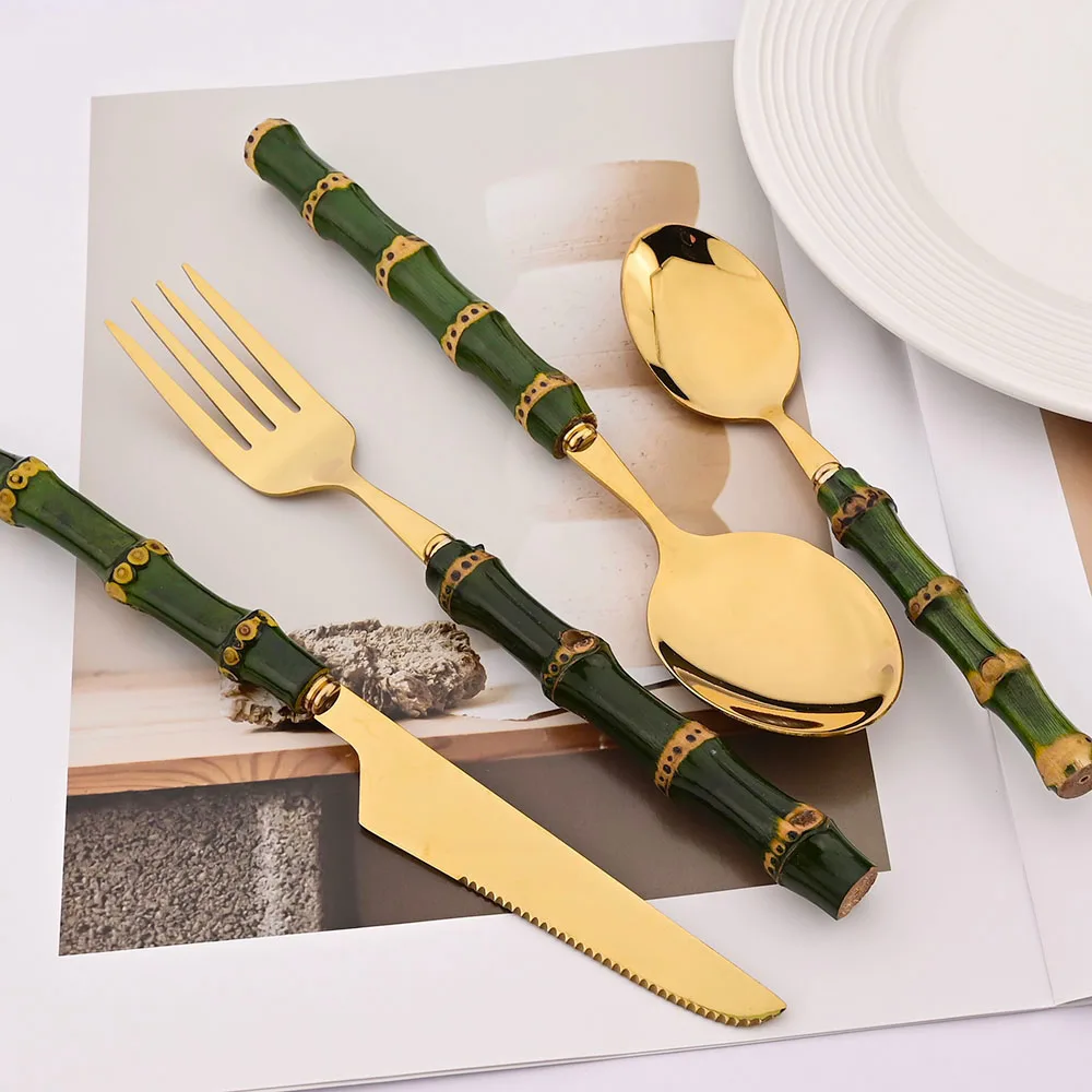 4Pcs Natural Bamboo Handle Din - Bamboo Cutlery ulasan dan harga